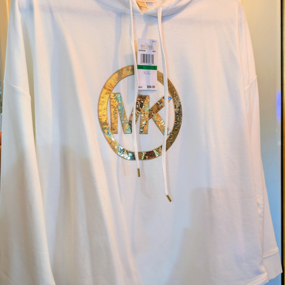 Michael Kors White Sweater with Gold Logo